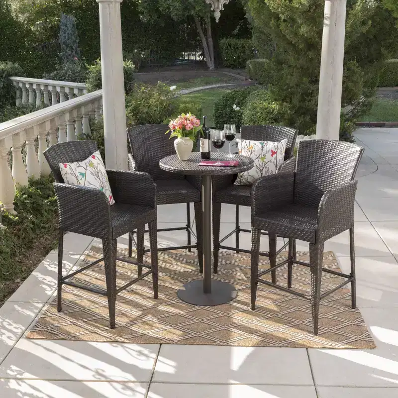 Callum 5pc Wicker Round Bar Table Set Multibrown - Christopher Knight Home: Weather-Resistant Iron Frame Patio Dining