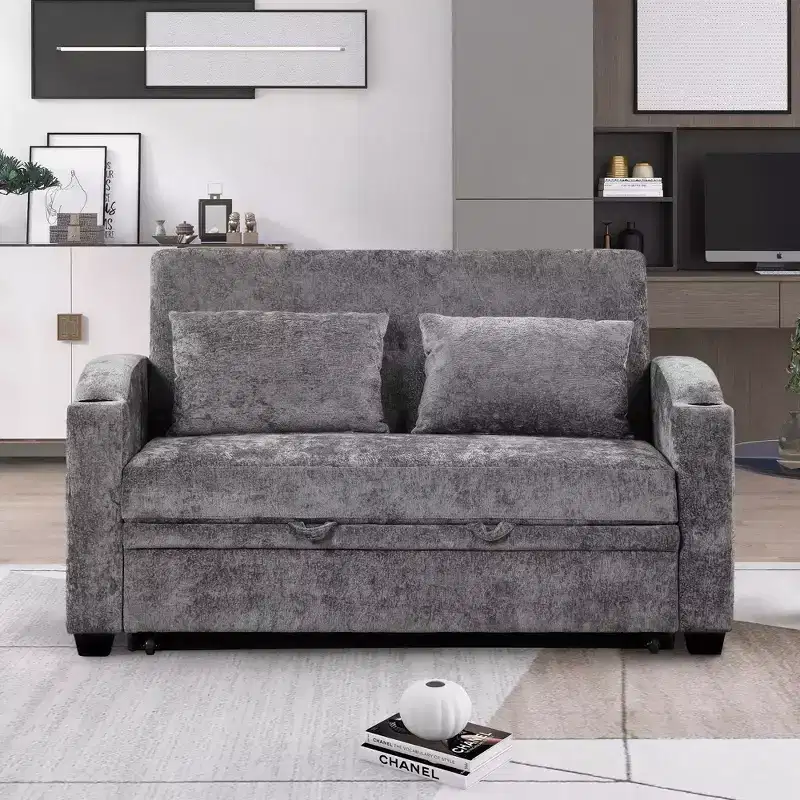 Polibi Convertible Sofa Bed with USB, Cup Holders & Adjustable Backrest