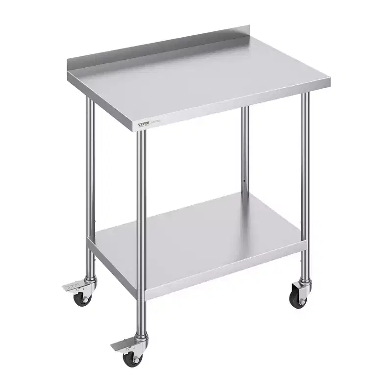 VEVOR 24 x 36 x 40 Inch Stainless Steel Work Table, Commercial Food Prep Worktable with Casters, Heavy Duty Prep Worktable, Metal Work Table