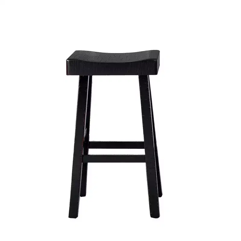 Royal Hampton Barstool Set of 2, Saddle Seat, Farmhouses Style Black Solid Wood