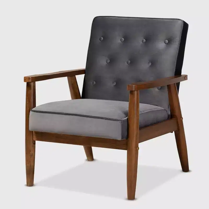 Velvet Upholstered Lounge Chair – Sorrento Style, Mid-Century Modern