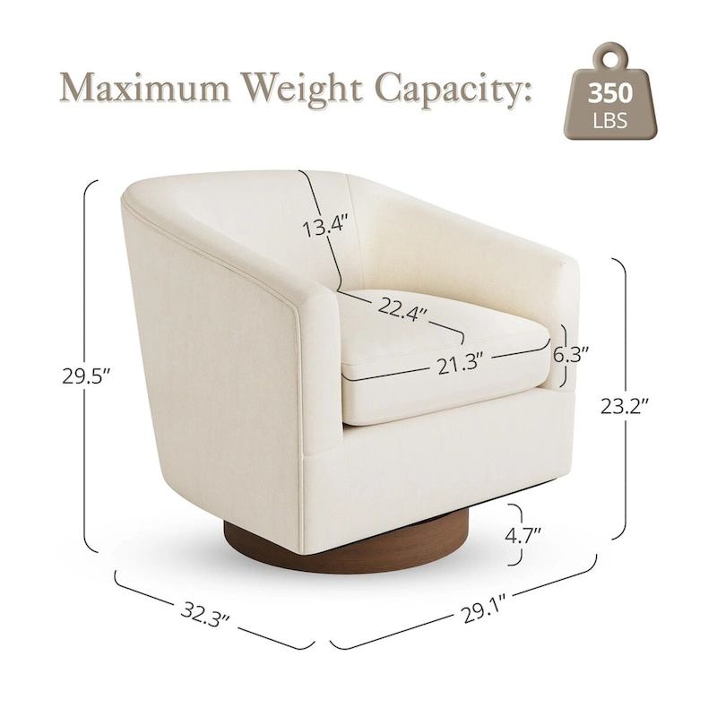 Modern Accent Chair Upholstered Fabric Living Room Swivel Barrel Armchair Wood Frame