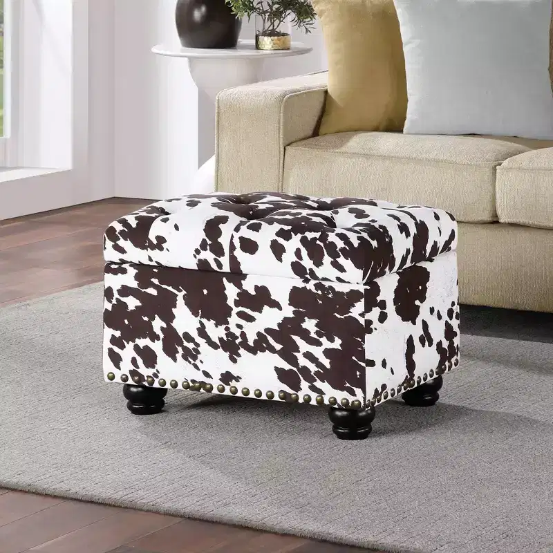 Storage Accent Ottoman, Brown Cow Print
