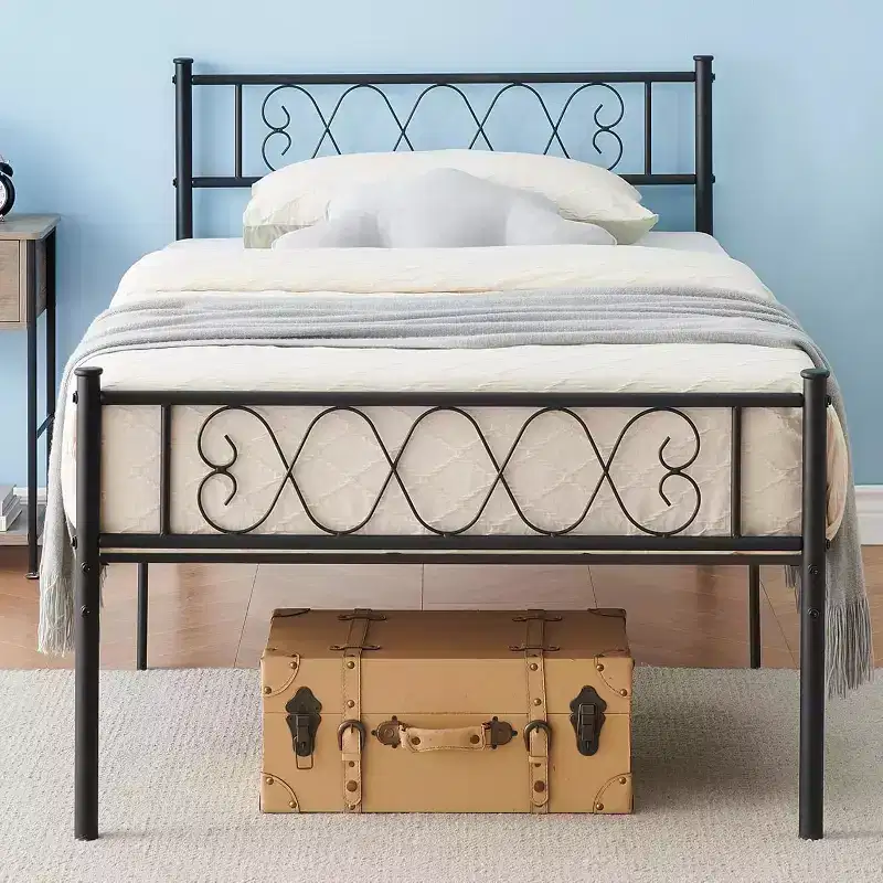 Twin/Twin XL/Queen Size Metal Bed Frame with Heart Design Headboard, Under Bed Storage, No Box Spring Needed For Kids & Teens