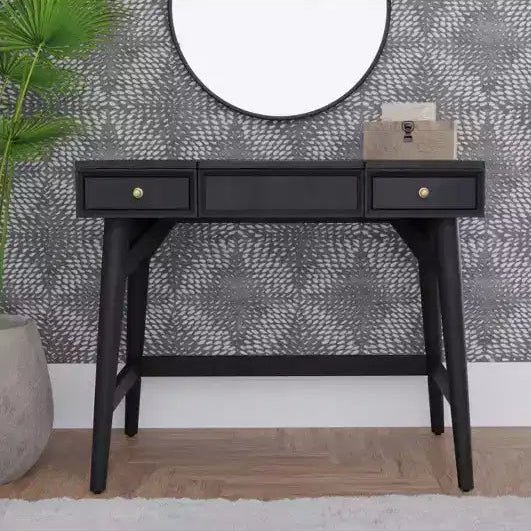 Mid-Century Bedroom Vanity with Flip Top Mirror, Black