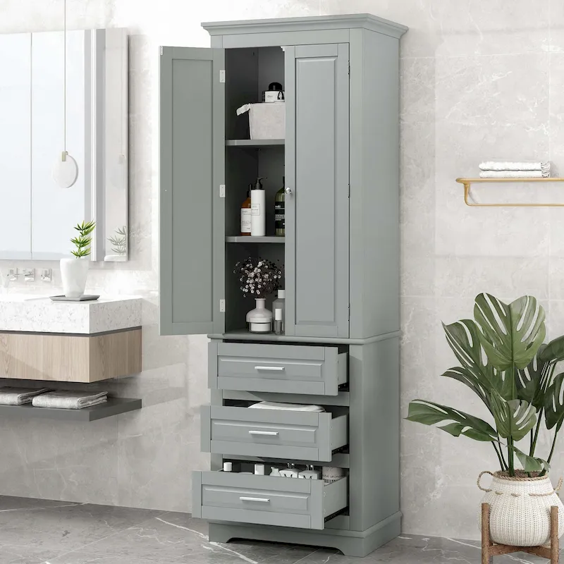 Bathroom Tall Storage Cabinet with Three Drawers