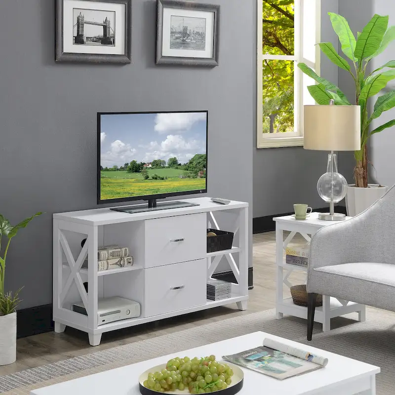 Deluxe 2 Drawer TV Stand with Shelves for TVs up to 55 Inches