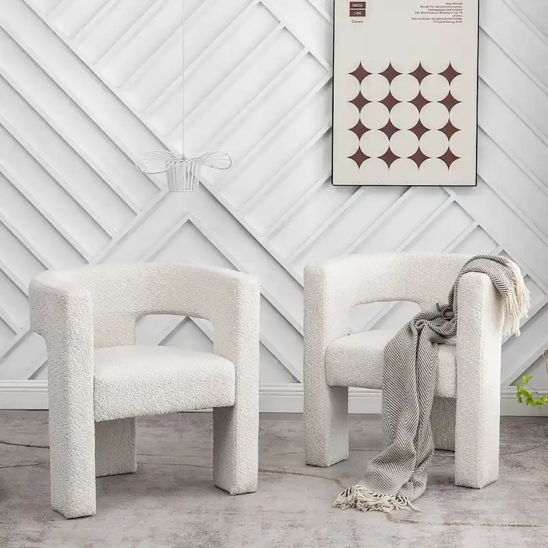 KINWELL 28 Wide Boucle Upholstered Square Armchair (Set of 2)