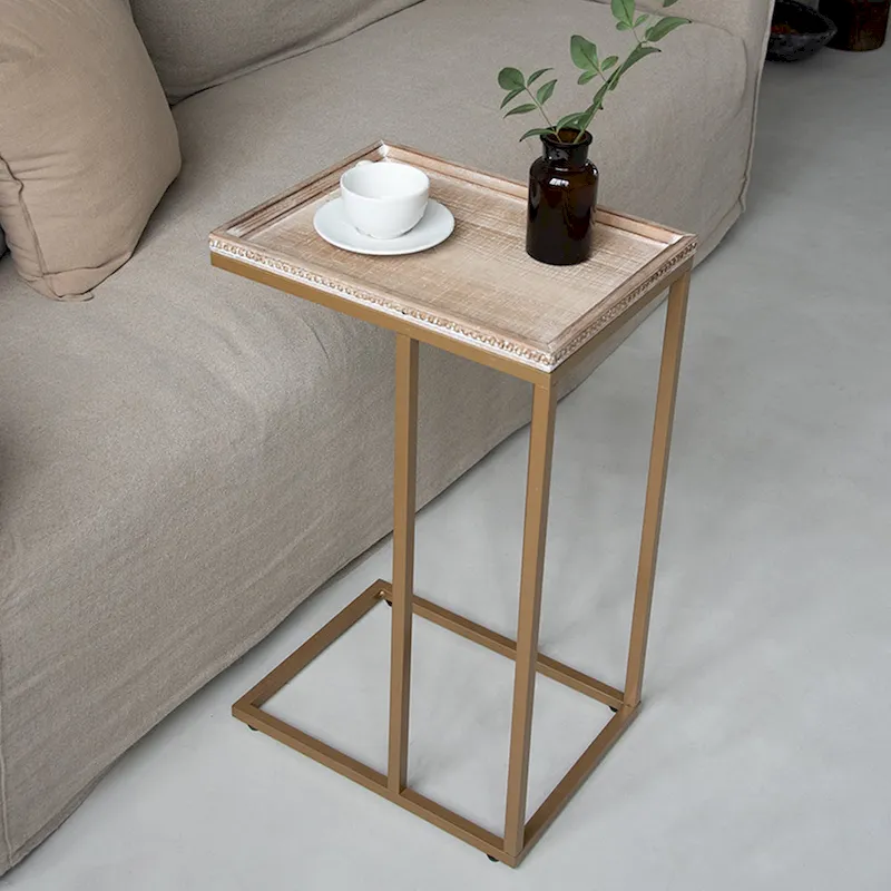 COZAYH Farmhouse C Table End Table, Distressed Beaded Edge Tray Top Side Table