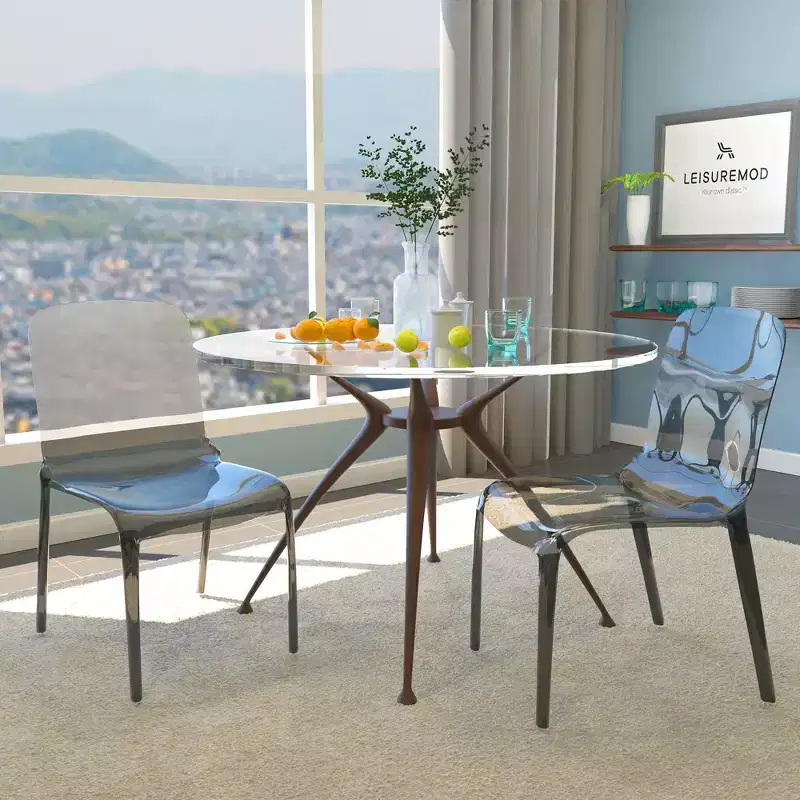 Clear Acrylic Dining Chair Set of 2 Stackable Waterfall Edge Lightweight 275 lbs