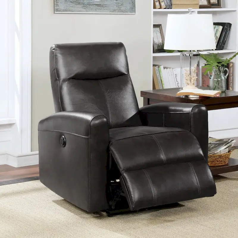 Contemporary Leather Power Recliner with Lumbar Massage – Electric, Push-Button Control
