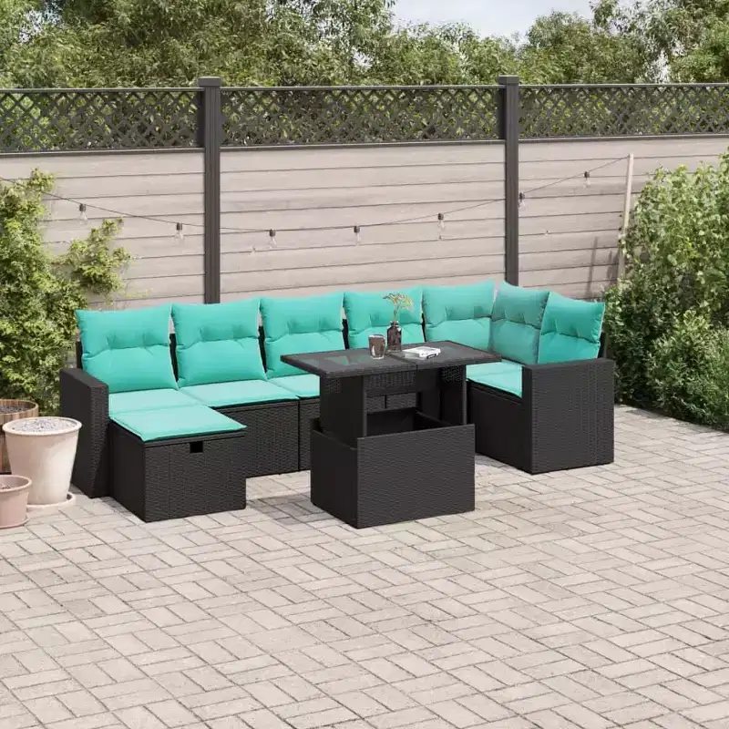 vidaXL 8 Piece Garden Sofa Set with Cushions Black Poly Rattan