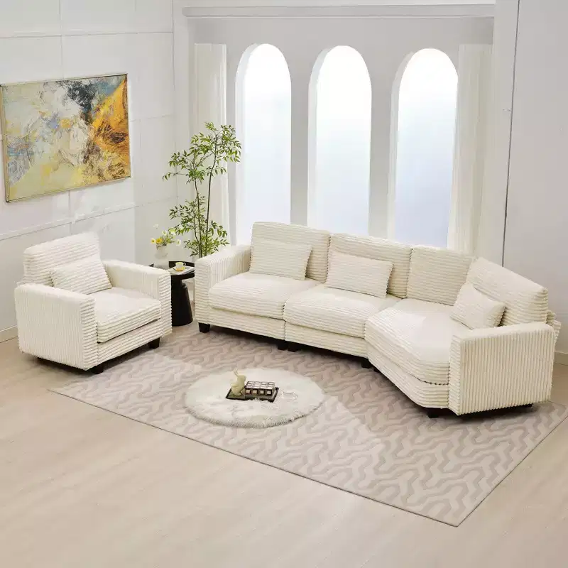 HYLEORY Sectional Sofa , Indoor Furniture Convertible Modular Corduroy Sectional Sofa Set for Living Room
