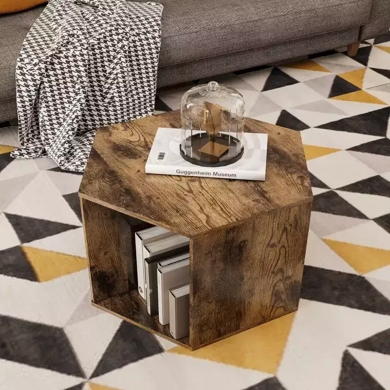 Okak 47.24 Modern Coffee Table Set of 2, Hexagonal Side Tables Nightstand Burmese Sumac for Living Room Office Balcony Yard