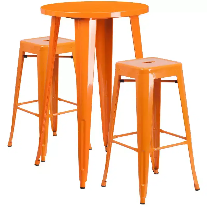Flash Furniture Commercial Grade 24 Round Metal Indoor-Outdoor Bar Table Set with 2 Square Seat Backless Stools