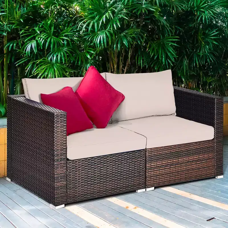 Costway 2PCS Patio Rattan Corner Sofa Sectional Furniture Cushion