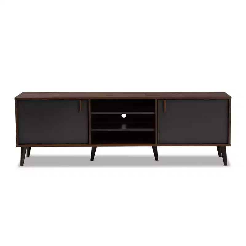Samuel Finished TV Stand for TVs up to 55", Engineered Wood Walnut Brown/Dark Gray - Baxton Studio