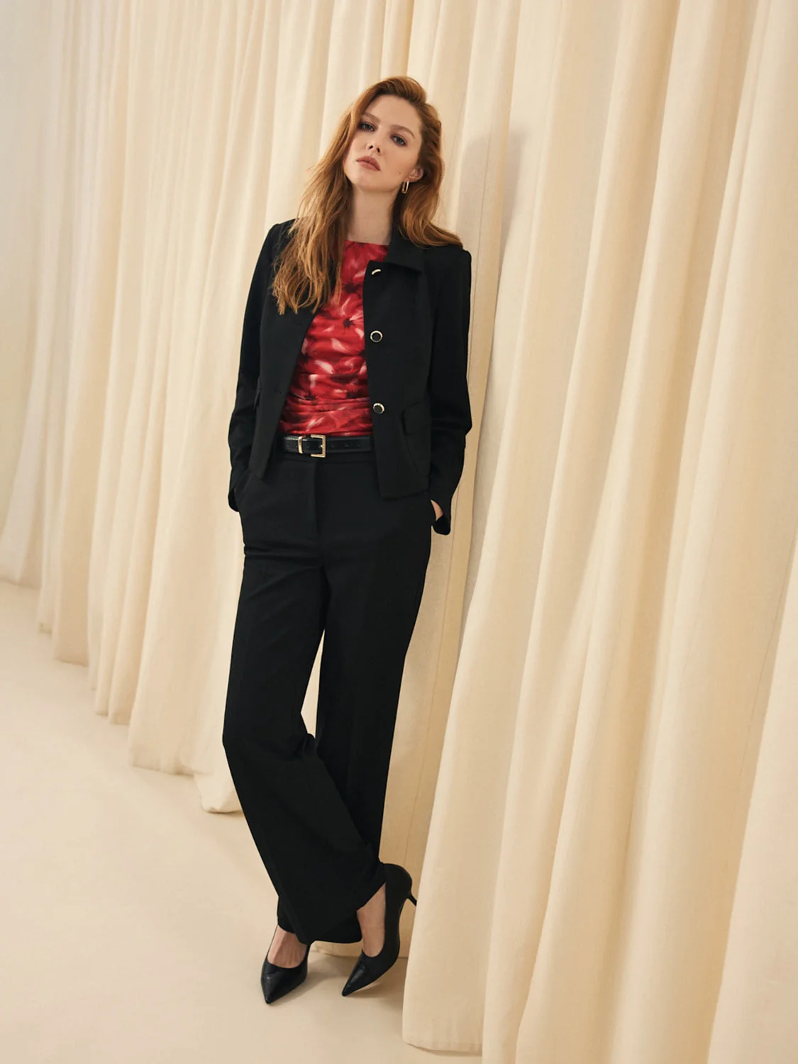 Wide-Leg Twill Pants