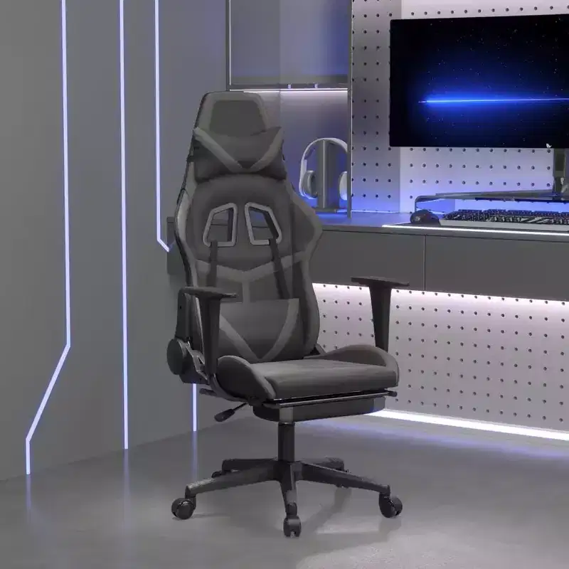 vidaXL Massage Gaming Chair with Footrest, Black&Gray, Faux Leather