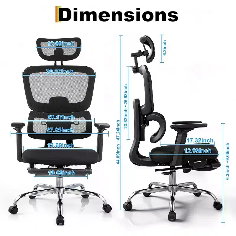 GustoWave High Back Mesh Office Chair, Adjustable Lumbar Support, 4D Flip-Up Arms, 3D Headrest, 300lbs Capacity, Swivel Desk Chair with PU Wheels