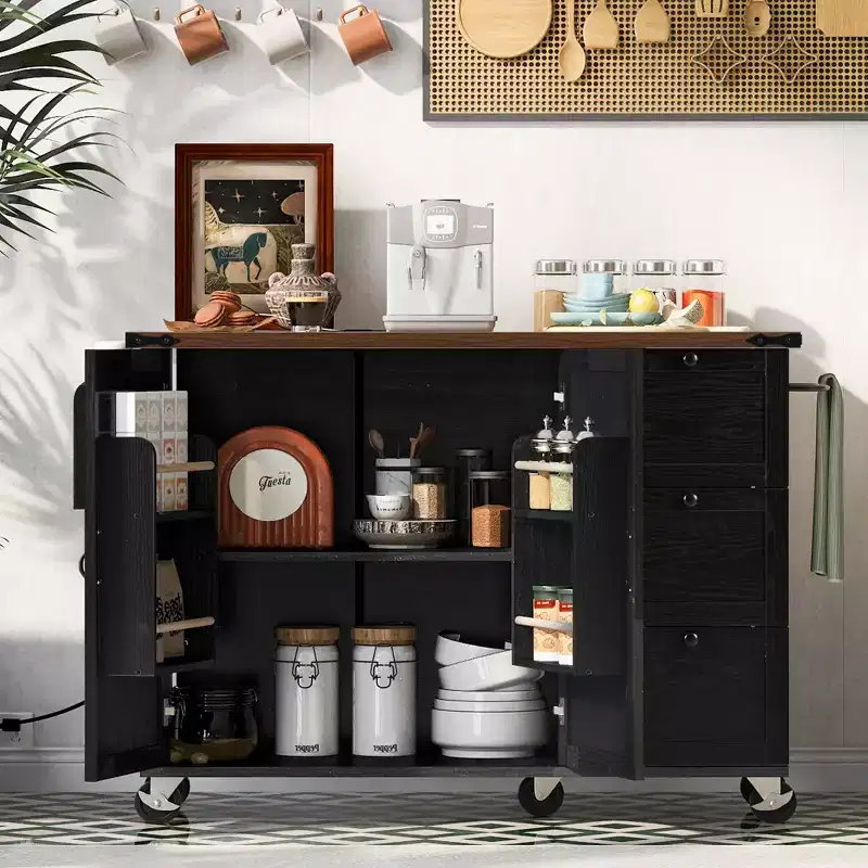 Whisen Farmhouse Style Kitchen Cart Island with Drop Leaf and Locking Wheels