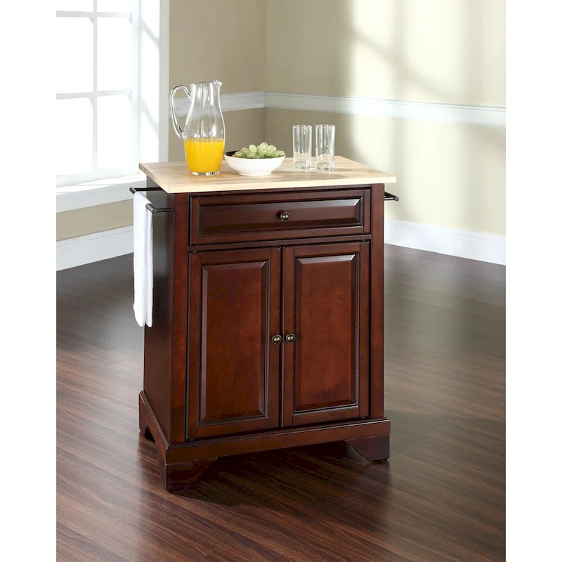 Crosley LaFayette Natural Wood Top Portable Kitchen Island in Vintage Mahogany Finish - 18d x 31w x 35h