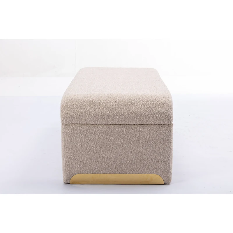 New Boucle Fabric Ottoman Footstool Bedroom Bench Shoe Bench With Gold Metal Legs