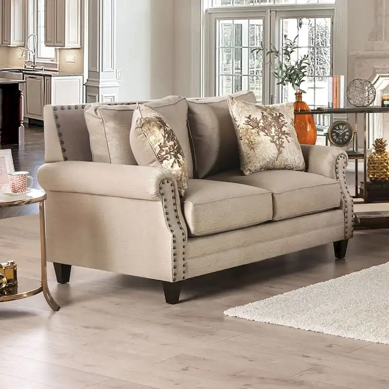Qyn Traditional Beige Solid Wood Padded Loveseat