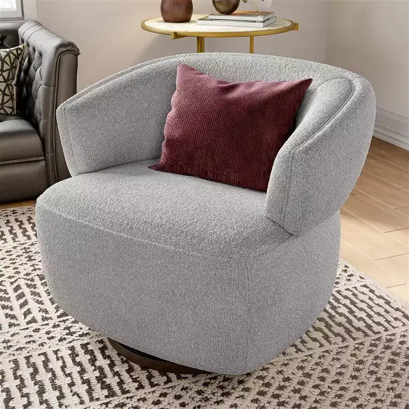 Swivel Barrel Chair with Solid Wood Frame, Round Upholstered Accent Armchair for Small Spaces