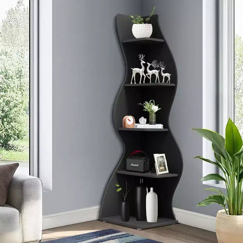 TUYOHW Wall Corner Shelf,5-Tier Floating Bookshelf for Modern Home - Space-Saving Storage & Display Unit,Black