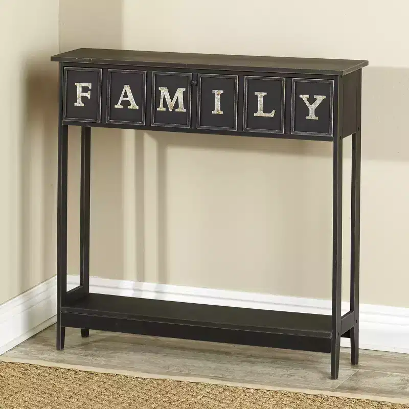 Galvanized Metal Sentiment Console Table with Hidden Storage