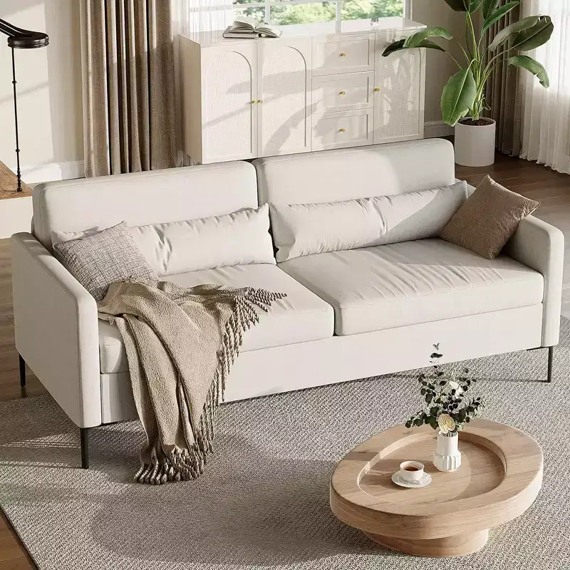GustoWave 80'' Comfy Couch, 3 Seater Sofa with Metal Legs, Deep Seat Sofa with Linen Fabric, Modern Sofa Couch for Living Room