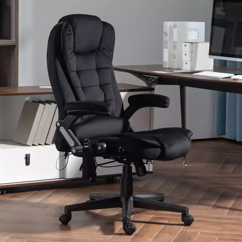 6 Point Vibrating Massage Office Chair with Heat, Velvet High Back Executive Chair with Reclining Backrest, Armrests
