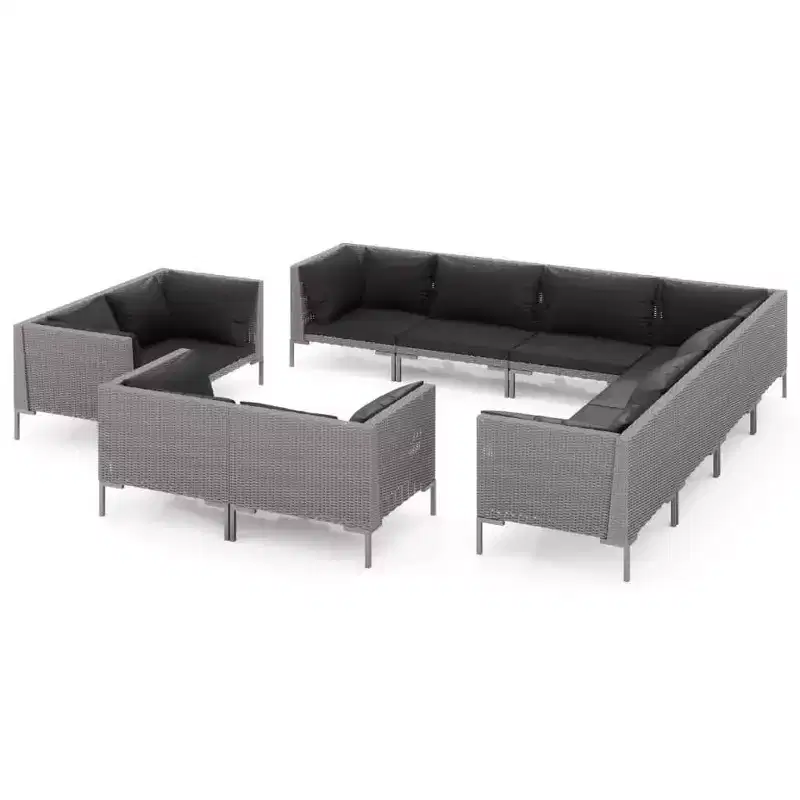 vidaXL Patio Lounge Set Outdoor Sectional Corner Sofa Poly Rattan Dark Grey