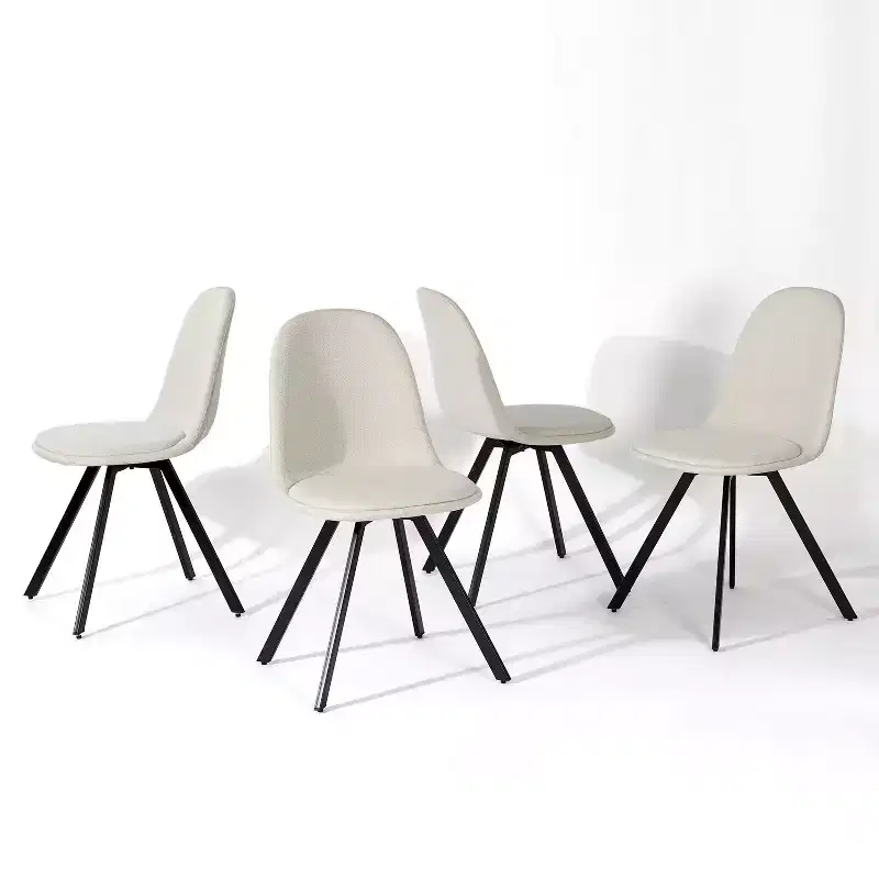 FurnitureR Swivel Dining Chairs Set of 4, Liner Upholstery Fabric Chair Armelss Mid Back with Metal Legs for Dining Room, Kitchen, Restaurant, Beige