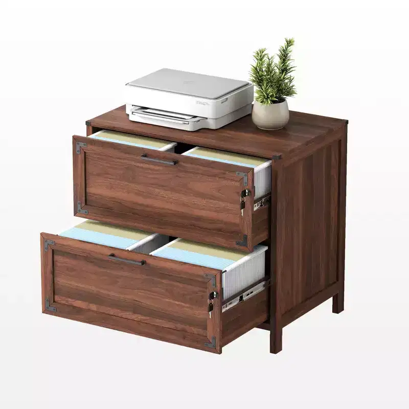 Brown 2-Drawer Lockable Lateral File Cabinet, 1-Person