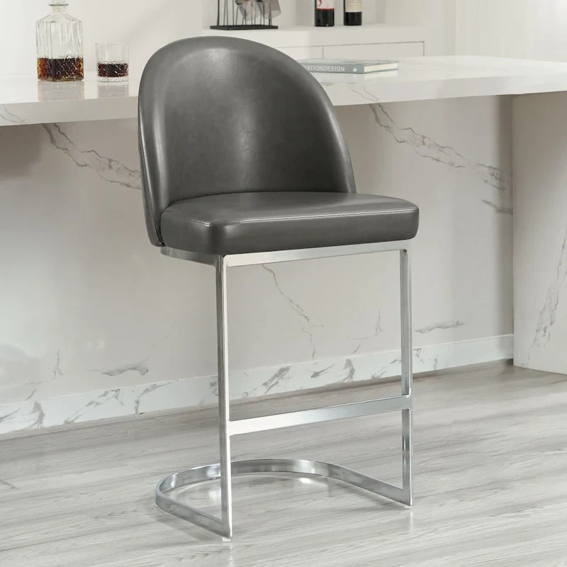 26 Faux Leather Upholstered Counter Height Bar Stools with Metal Legs - 38.8H x 17.9W x 20.9D