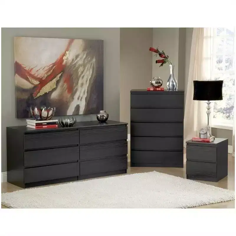HomeStock Scottsdale 5 Drawer Chest Contemporary Storage Chest Black Wood Grain