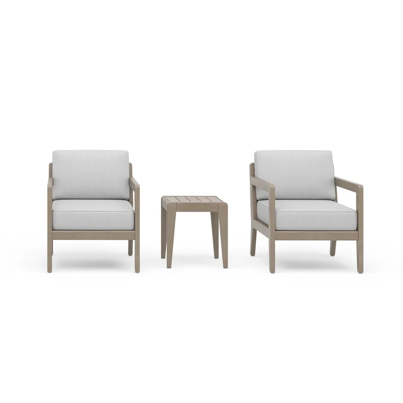 Homestyles Sustain Gray Wood Outdoor Lounge Armchair Pair and End Table