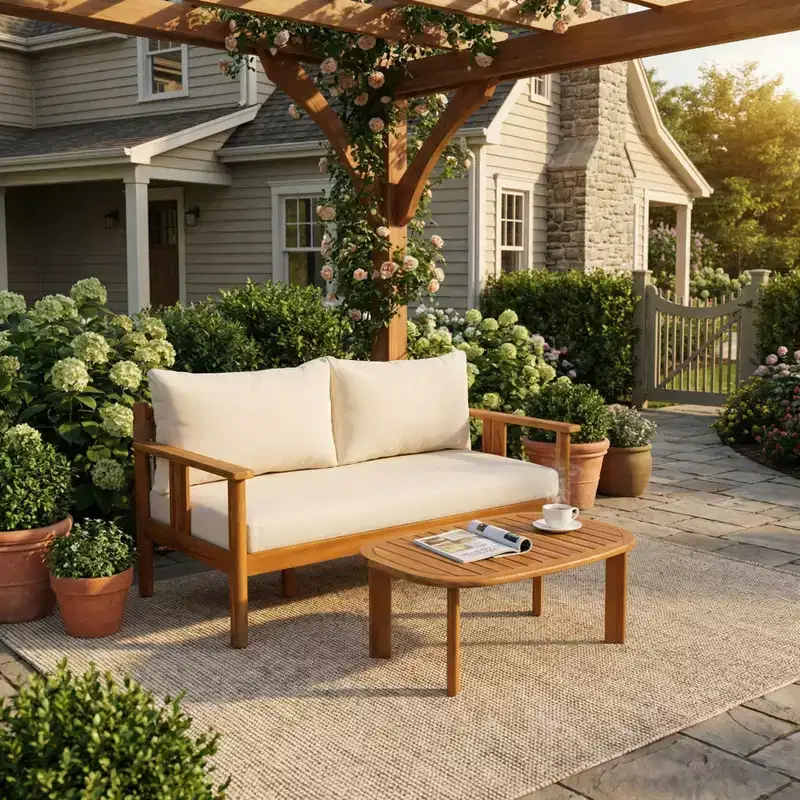Christopher Knight Home Chanan Modern 2 Piece Acacia Wood Seating Set with Slatted Table and Loveseat