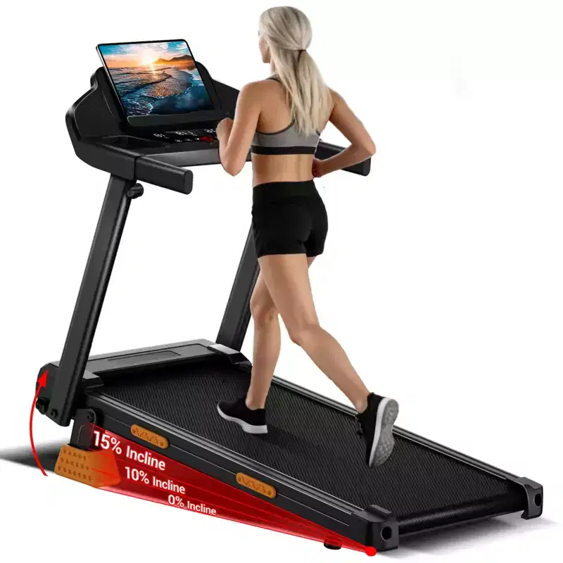 KikiBriz Treadmills for Home with Incline, 7-Layer Shock-Absorbing Foldable Treadmill with Led Screen & Handle Bar Up to Large Capacity