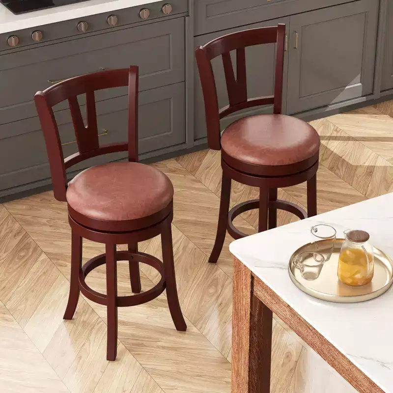 Costway 26 Counter Height Swivel Barstools Set of 2/4 High Backs & Footrests Solid Wood