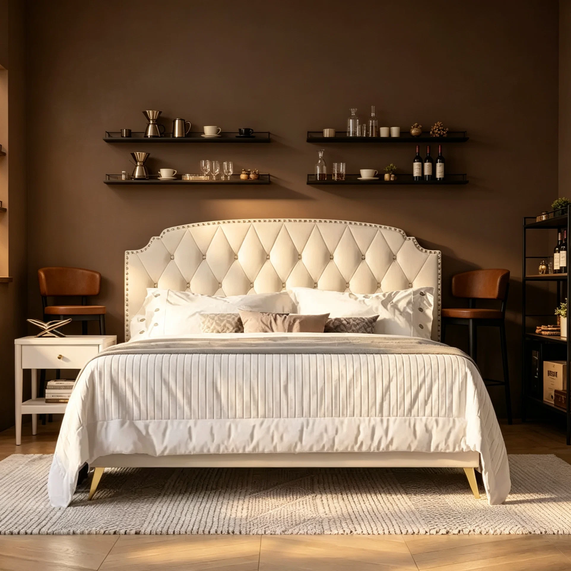 Twin Upholstered Platform Bed with Tufted Headboard