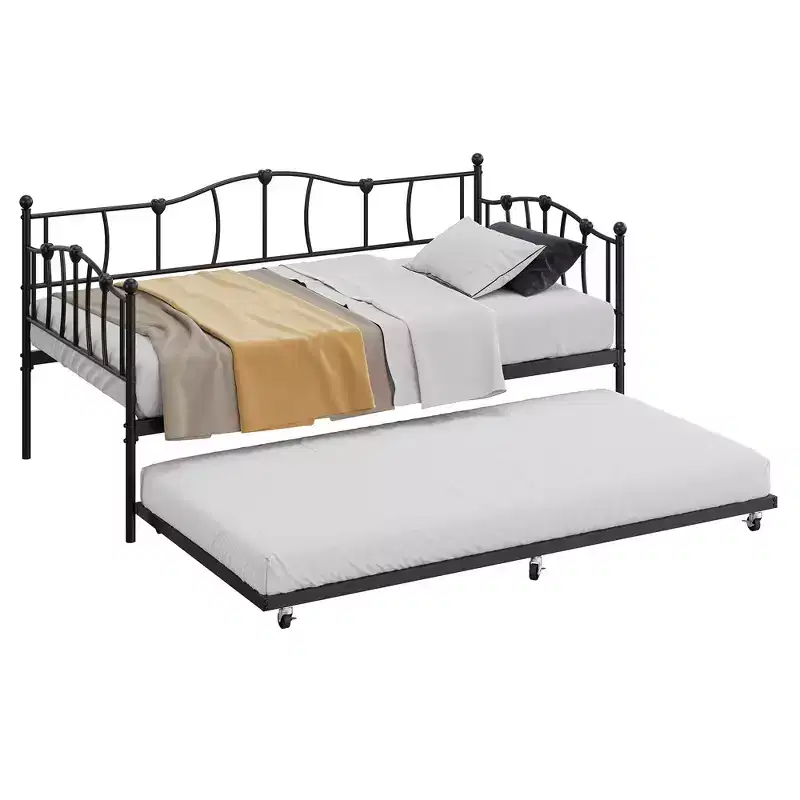 Metal Twin Daybed,Twin Size Day Bed with Pullout Trundle and Headboard,Metal Sofa Bed Frame with Steel Slat Support for Living Room,Bedroom