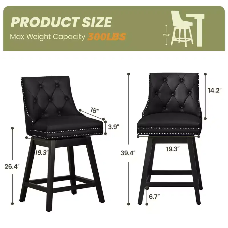 KERDOM Modern Bar Stools with Back Support, PU Leather Upholstered Counter Barstools with Solid Wood Legs Set Of 2/4