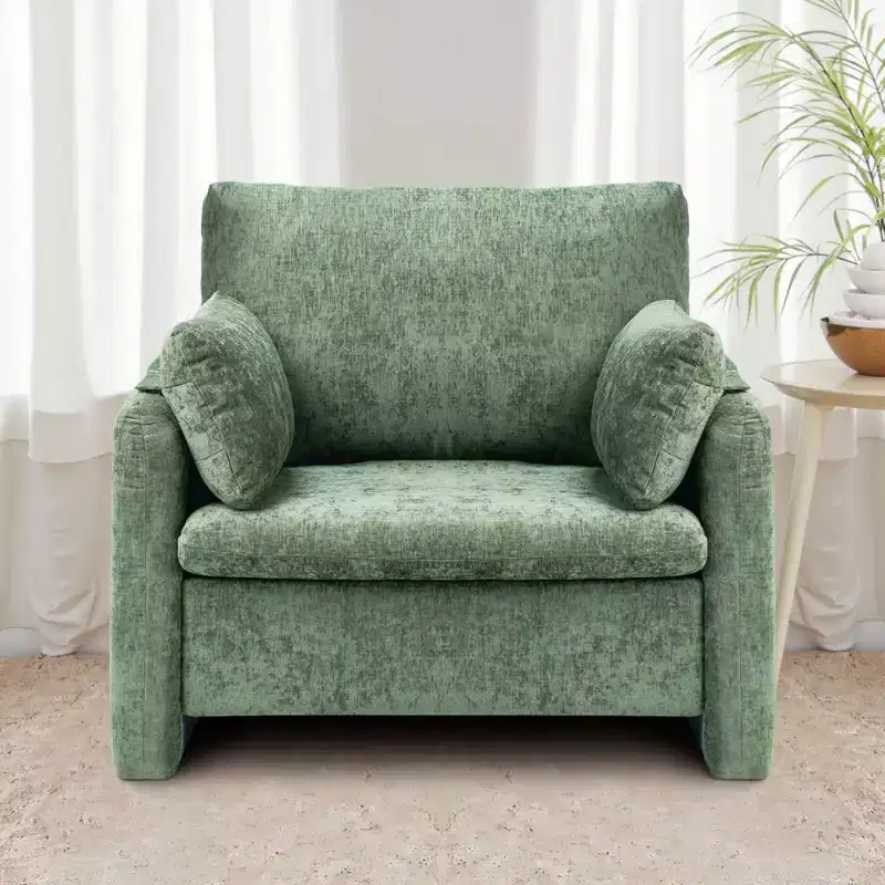 Modern Upholstered Accent Chair with Armrests Thick Cushion for Living Room Bedroom - Green