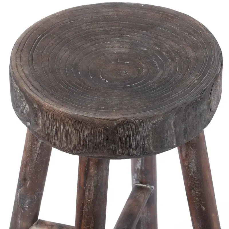Antique Round Wooden Chair Log Cabin Stools Set of 2