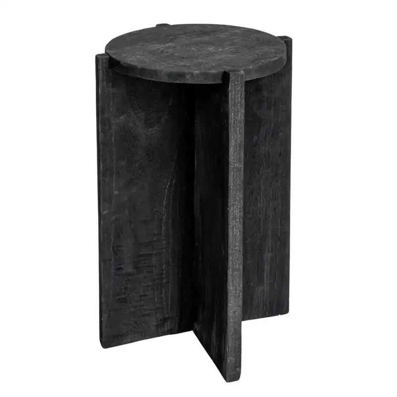 Round Black Paulownia Wood Accent Table – Side Table, Nightstand or Plant Stand