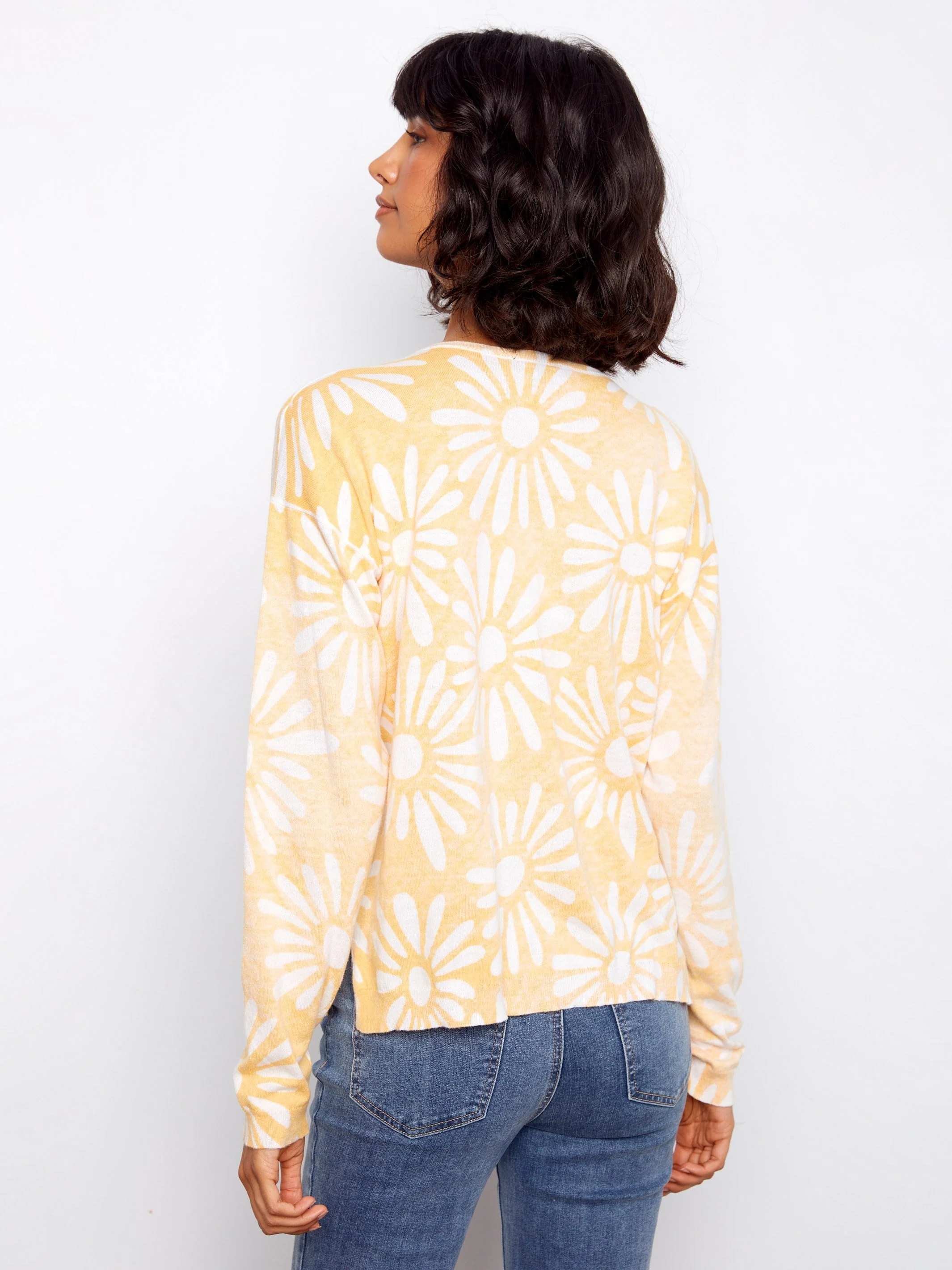 Reversible Printed V-Neck Sweater - Yellow