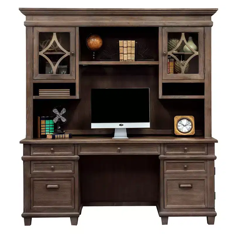 Solid Wood Hutch Top with Glass Doors and Touch-Activated Lighting, Brown